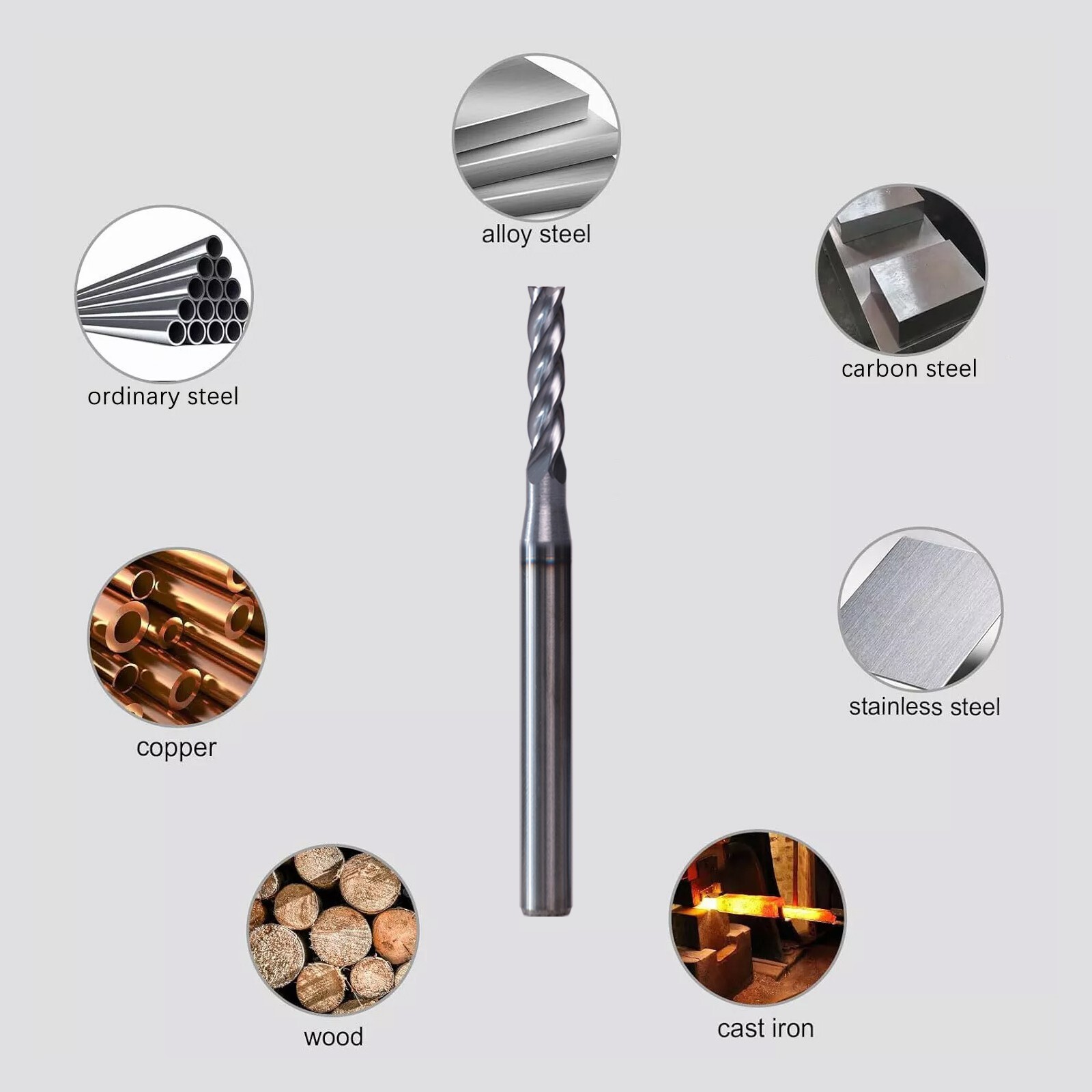 5 PCS 5/32" 4 Flute 2" Overall Length Solid Carbide End Mill AlTiN Coated