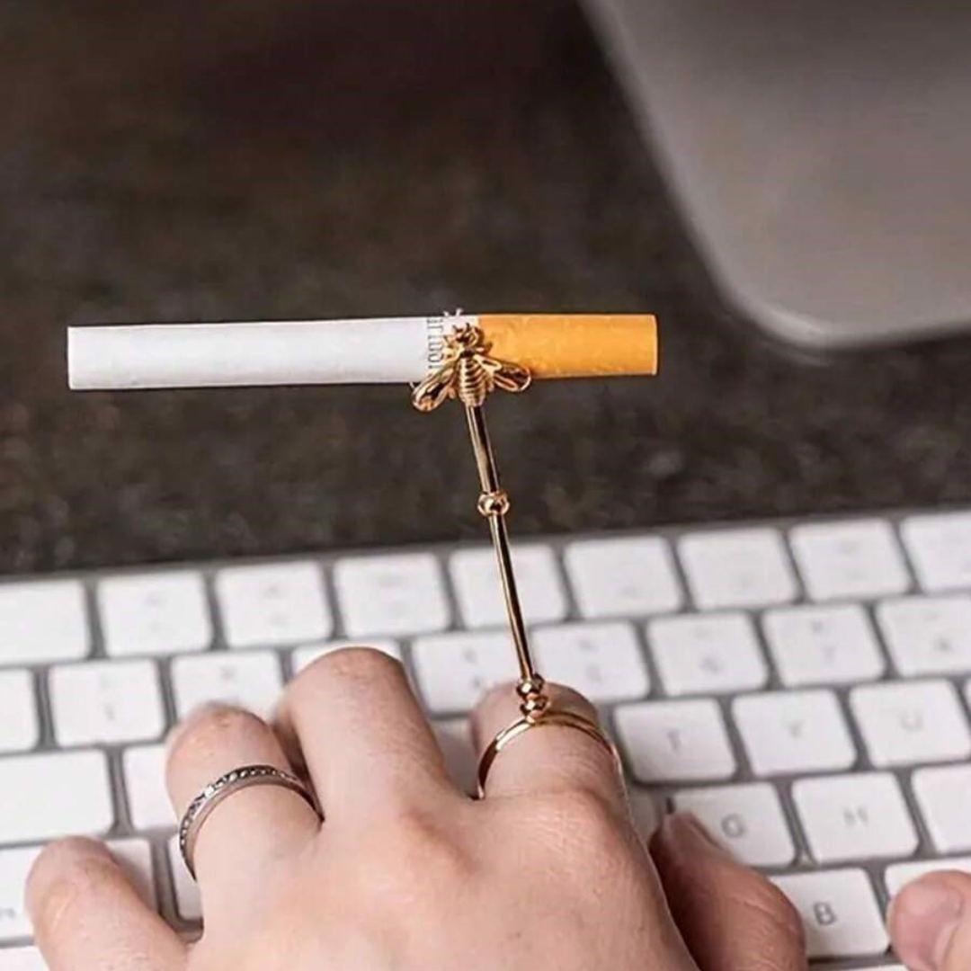 Golden Bee Shaped Cigarette Mouthpiece Elegant Mouthpiece Ring Cigarette Holder