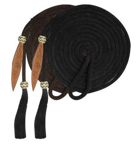 Showman 21' Nylon Mecate Reins w/ Horse Hair Tassel & Tooled Leather Popper
