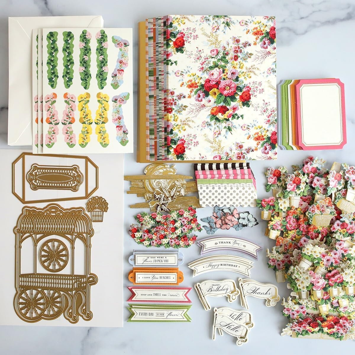 ANNA GRIFFIN *FLOWER CART* EASEL FINISHING SCHOOL CRAFT BOX~7 DIES and MATERIALS