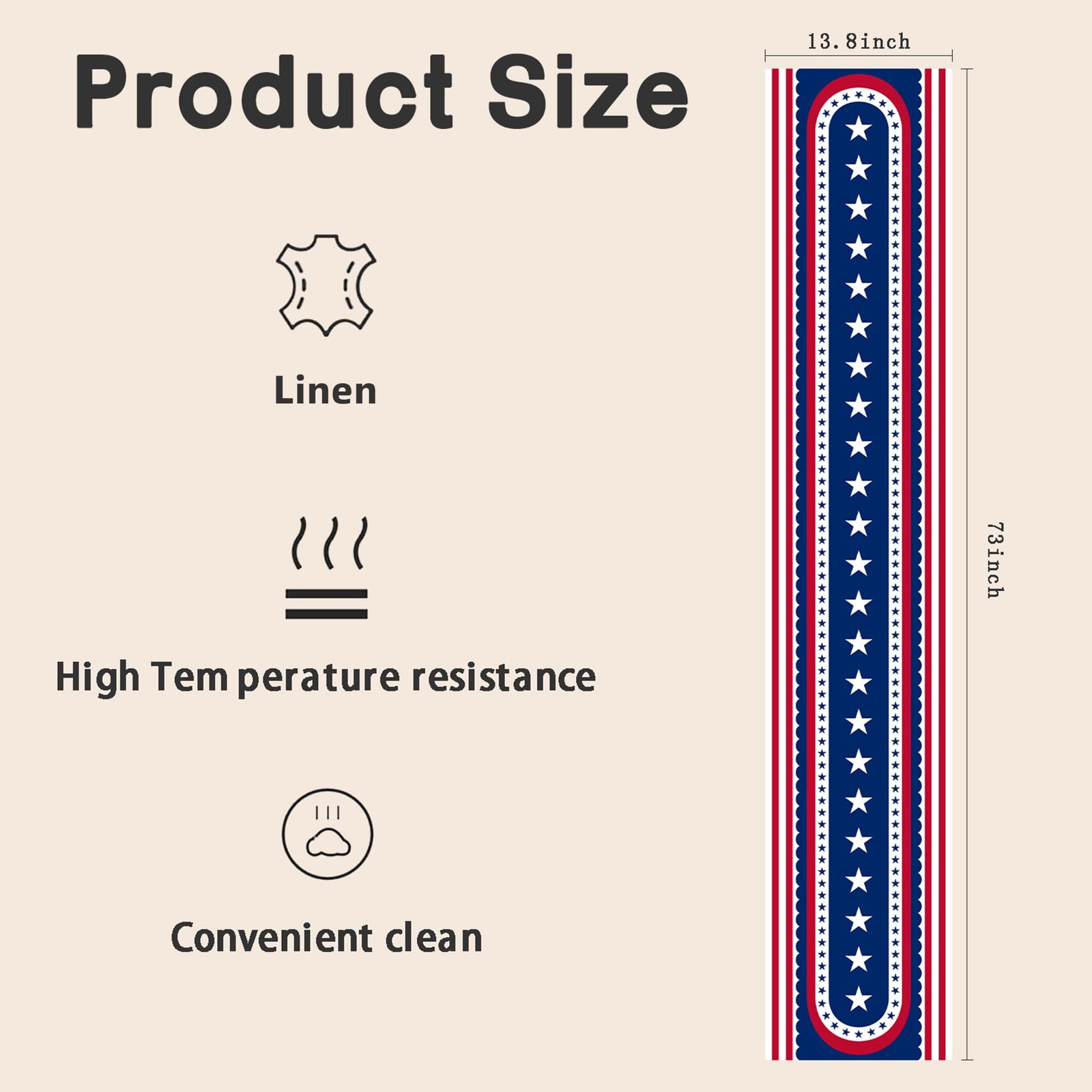 4th of July Decorations Patriotic USA Stars Memorial Day Table Runner 14x73