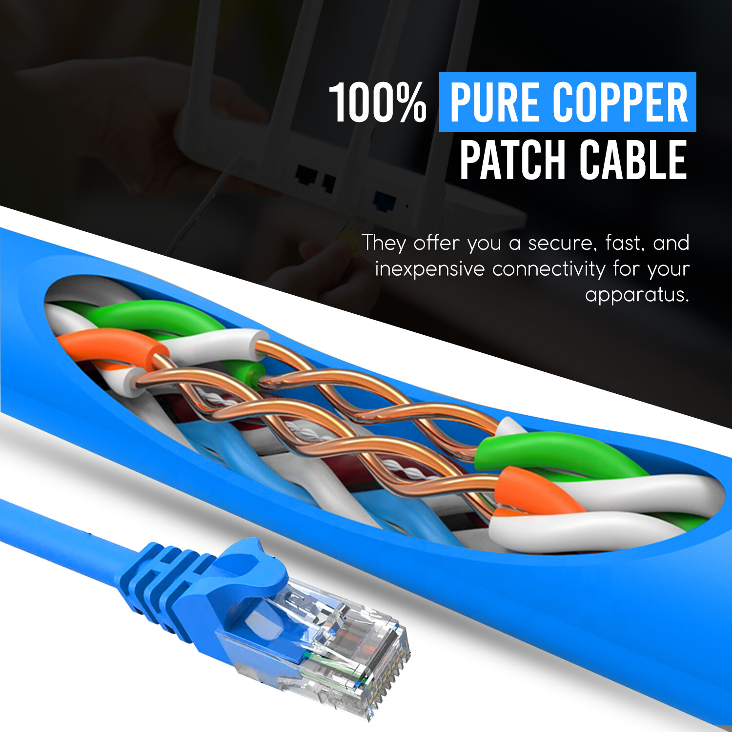 Cat6 Patch Network Cable RJ45 Ethernet 1ft To 10ft 10Pack Pure Copper Black