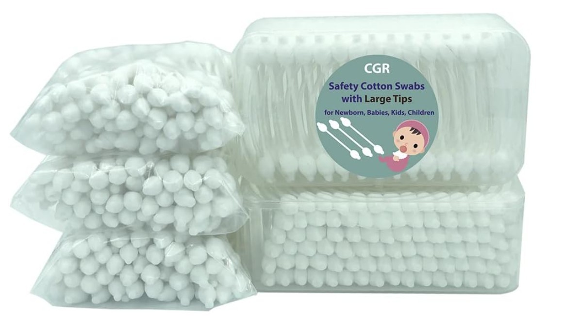 CGR Baby Safety Cotton Swabs 400-Pack - Large Tips Organic Cotton for Newborn &