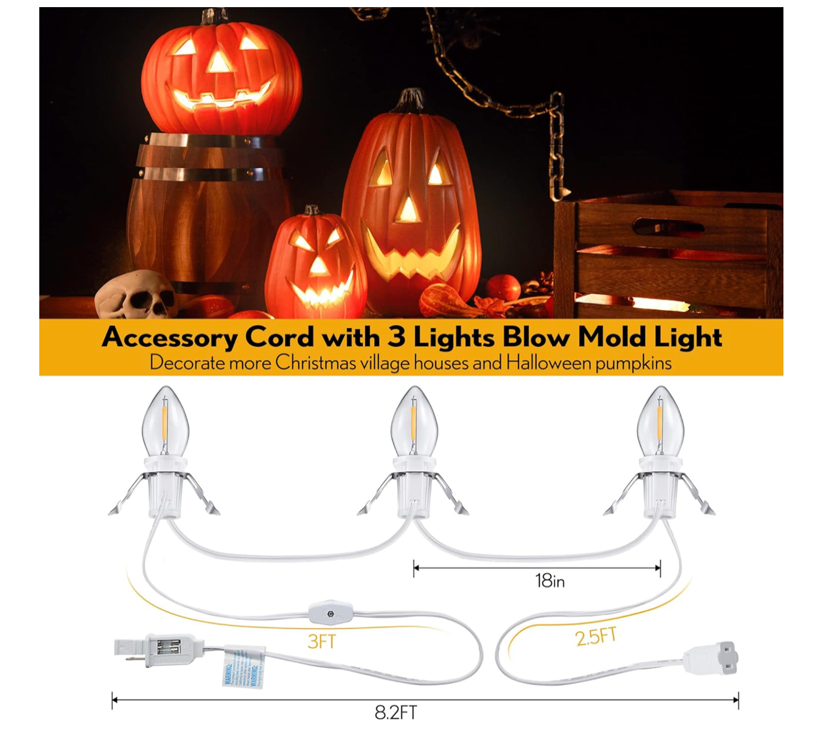 Accessory Cord with 3 LED Light Bulbs, 8.2 Ft Indoor Blow Mold Light Cord
