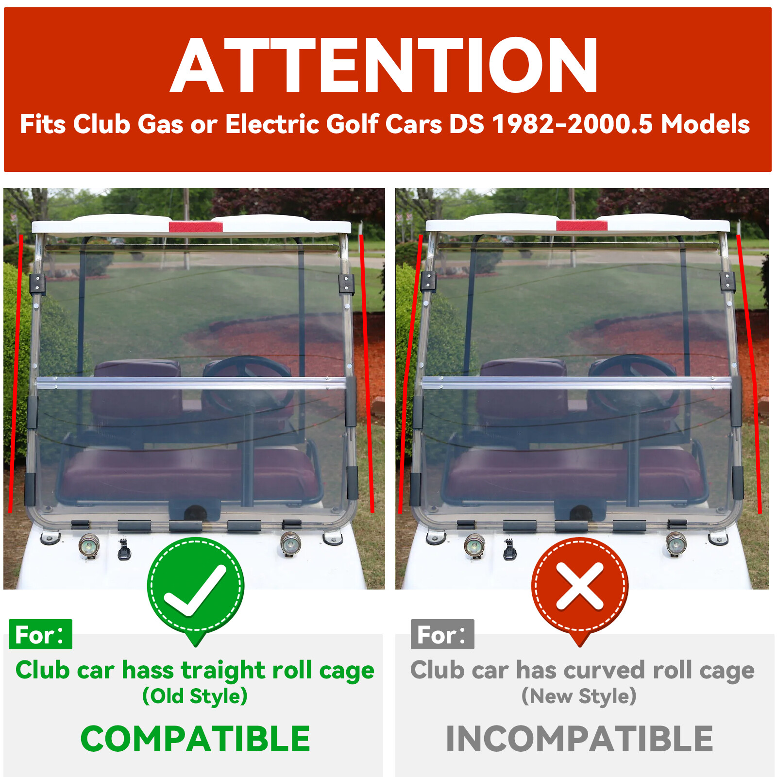 For Club Car DS Cart 1982-2000.5 Tinted Folding Golf Cart Windshield Windscreen