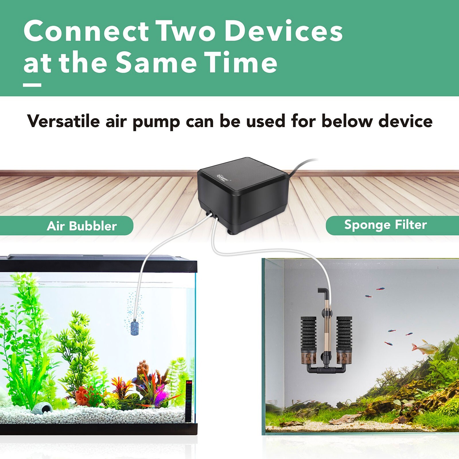 hygger 5W/10W Dual Outlet Aquarium Air Pump Silent Adjustable Oxygen Up to 150G