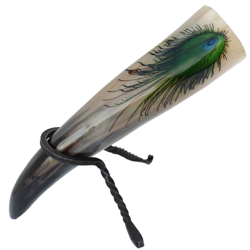 Medieval Hand Forged Twisted Iron Viking Drinking Horns Stand Cup Rack Holder