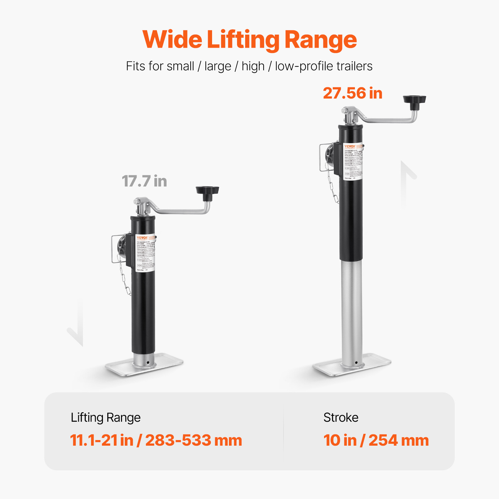 Trailer Jack Weld-on Pipe Mount Swivel Trailer Jack 2000 lbs 10" Travel