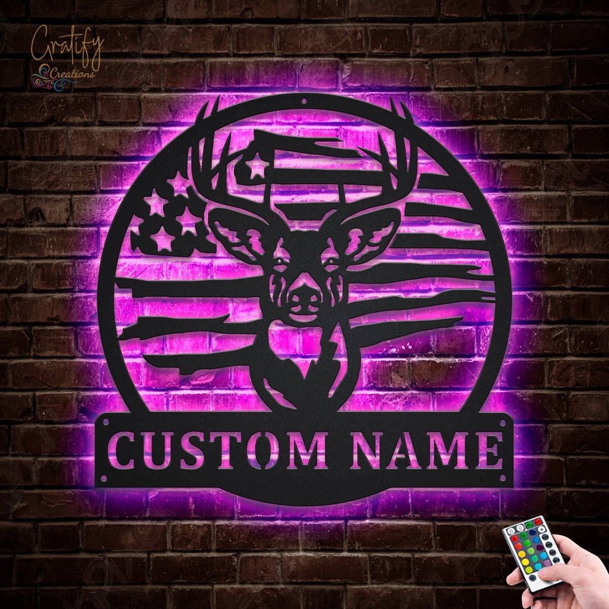 Personalized Deer Hunter Metal Sign LED Light Wall Decor