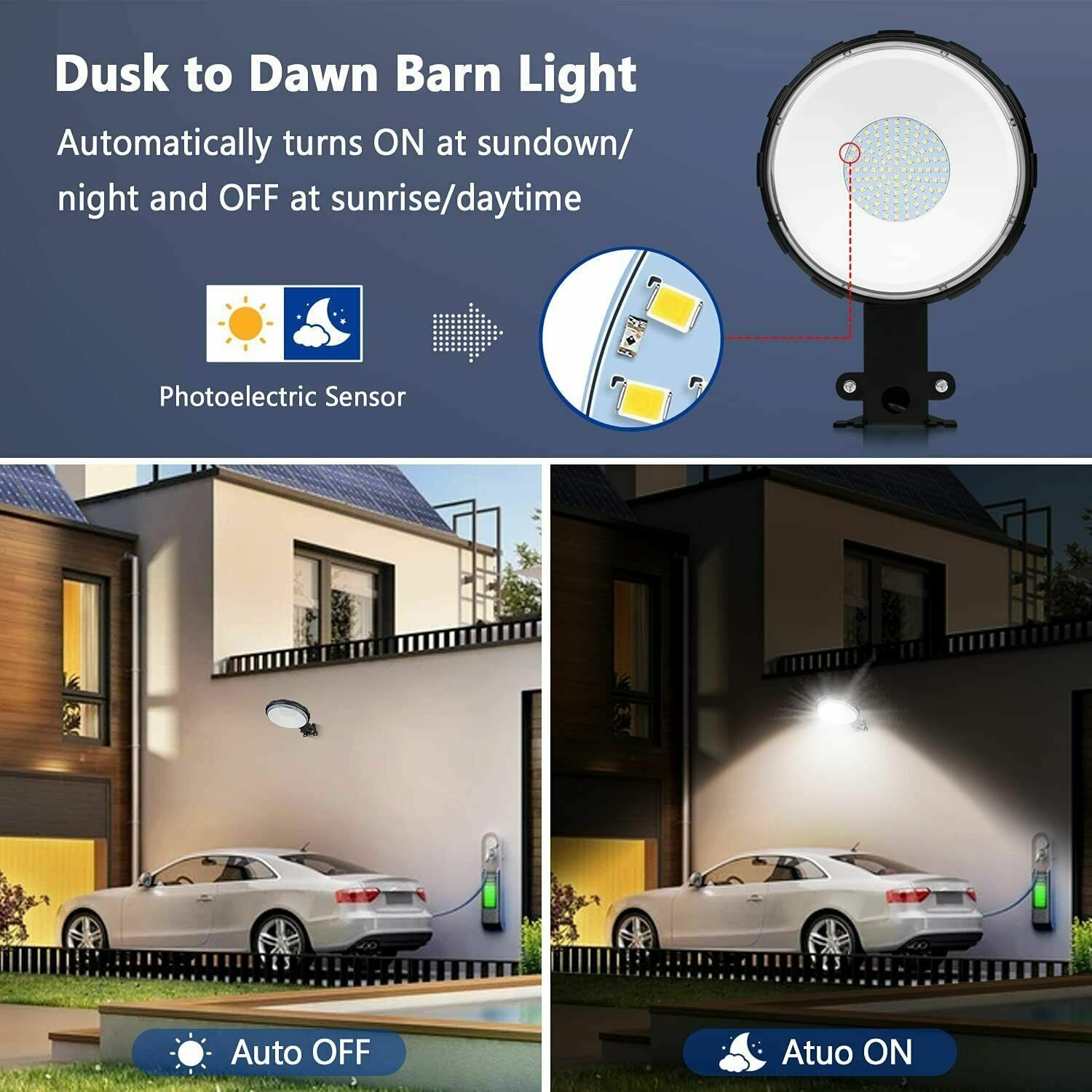 LED Barn Light, Dusk to Dawn Outdoor Lighting with 100W 10000LM 5000K Daylight
