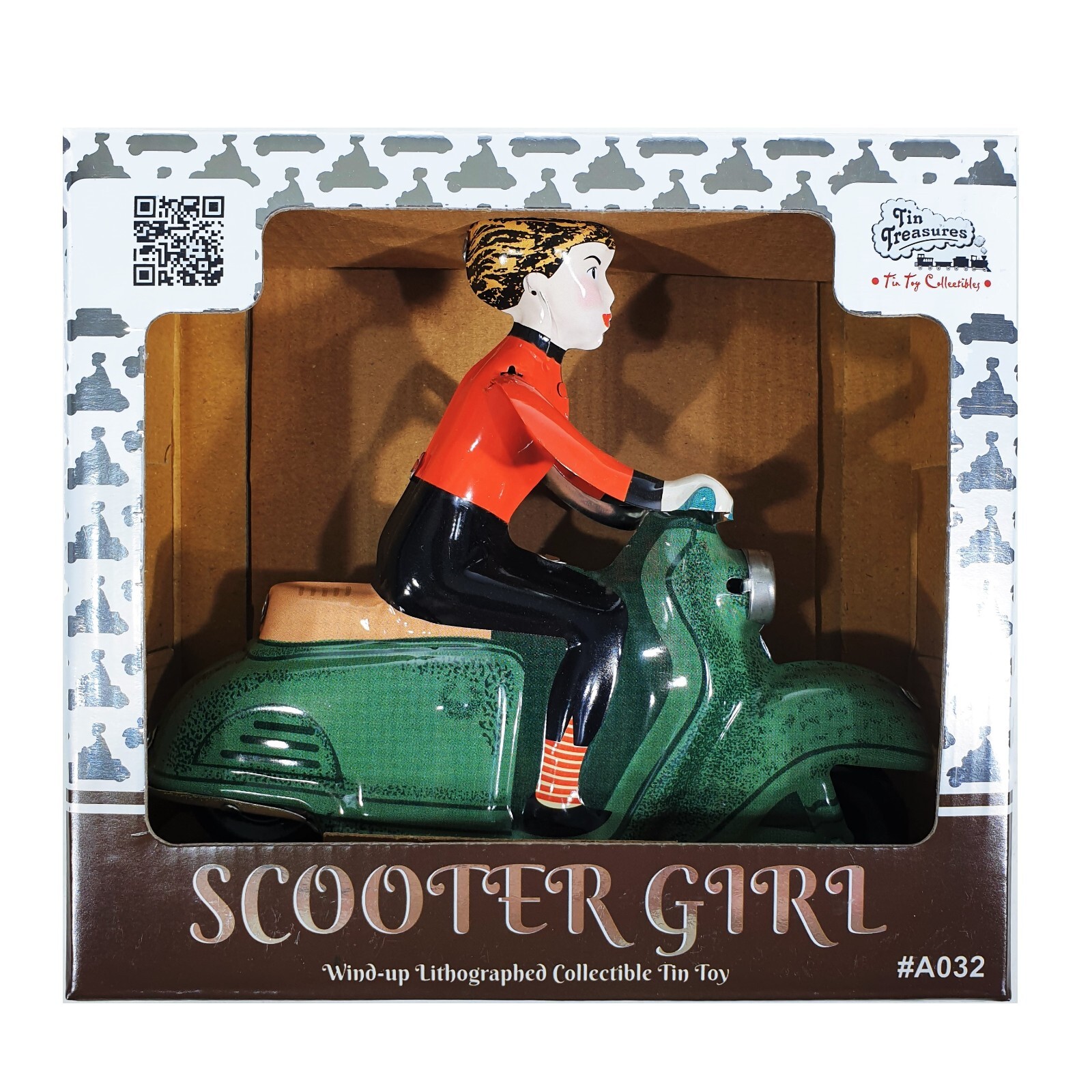 Tin Toy Scooter Girl Windup Tin Toy - Girl on scooter - Scooter - Green