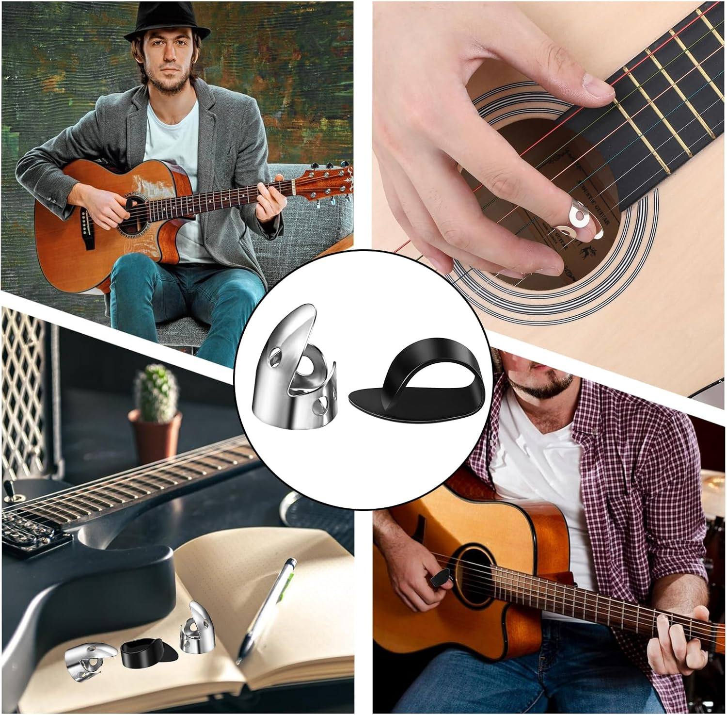 12 Piece Thumb Picks Set, Adjustable Banjo Picks 8 Pcs Stainless Steel Finger &