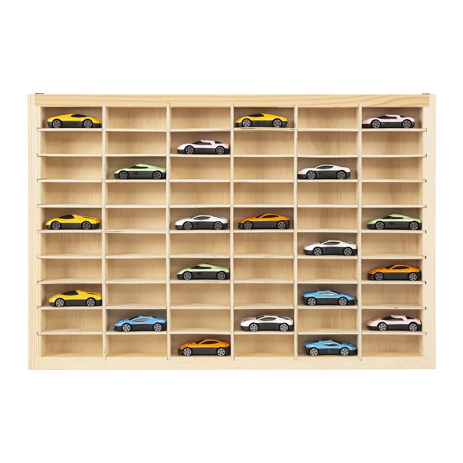 60 Grids Hot Wheels Diecast Wooden Display Storage Cabinet 1/64 Car Matchbox US