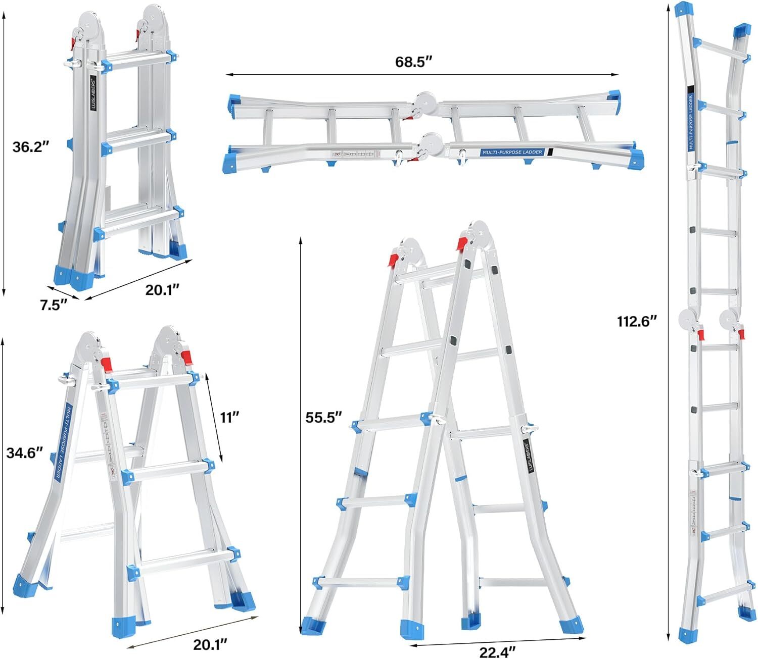 A Frame 3 Step Ladder Telescoping Ladder, 13 ft Reach Height Muti Position