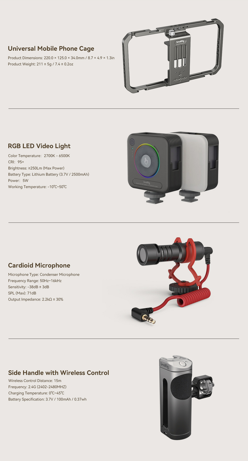 SmallRig Professional Protab Phone Video Rig Kit Vlogging Live Streaming 2022