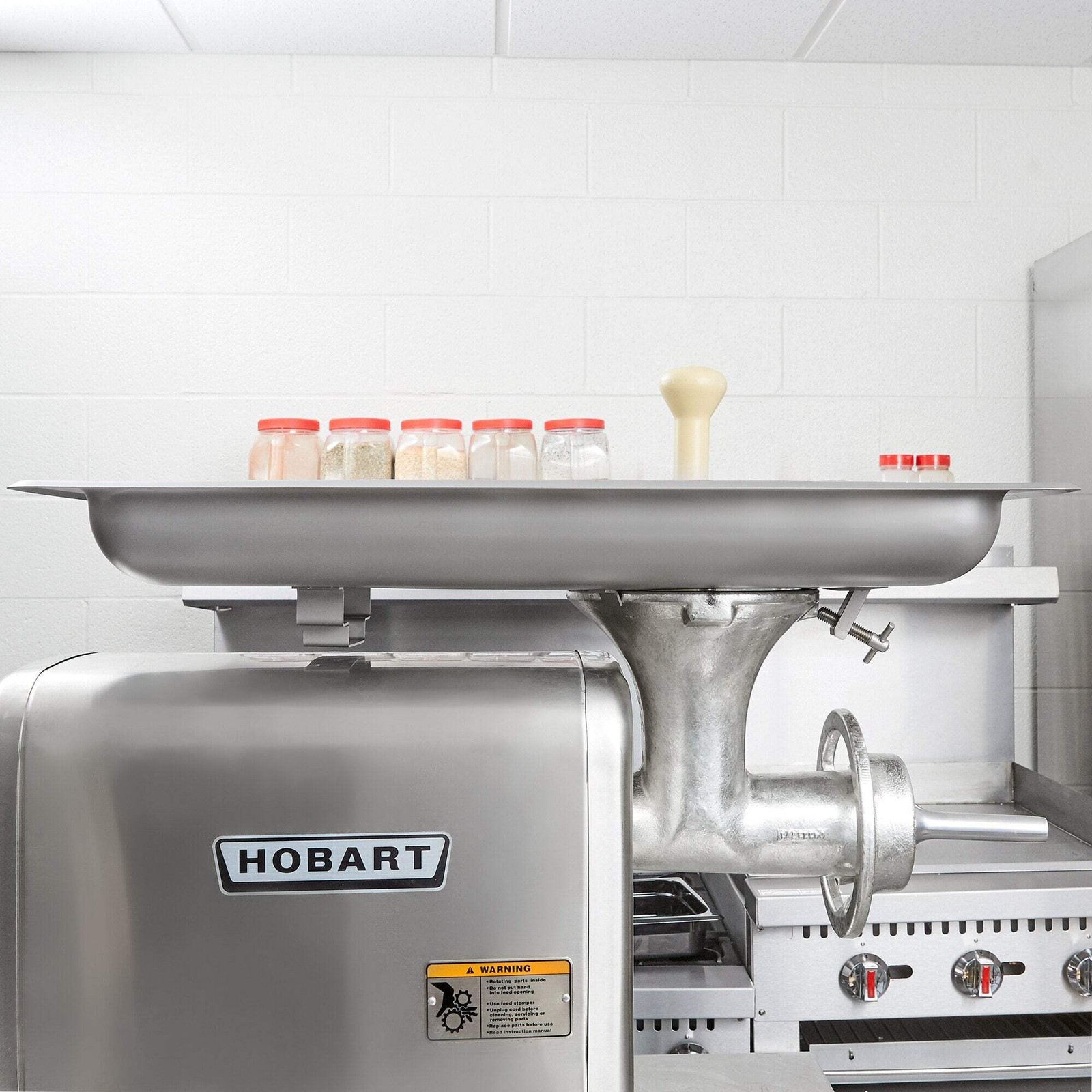 Hobart Stainless Steel Rectangular Feed Pan with Funnel-Shaped Opening