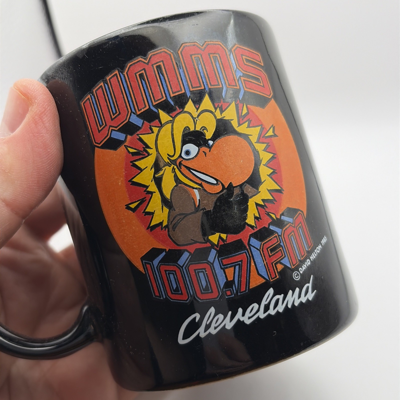 WMMS 100.7 FM Cleveland 1985 David Helton Black THE BUZZARD Coffee Mug Cup RARE