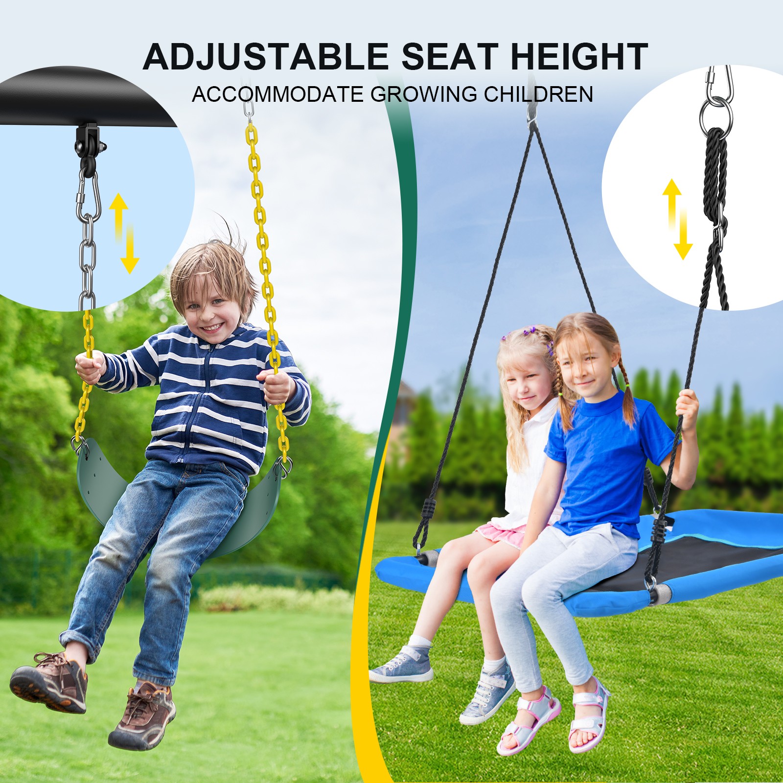 600lb Outdoor Swing Set for Backyard with 3 Swings Heavy Duty Metal Swing Stand