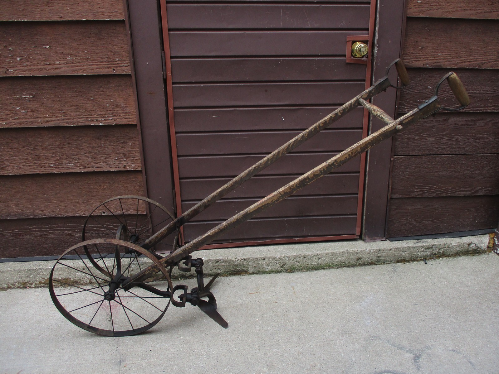 Antique 1900's Excelsior Double Wheel Farming Garden Cultivator Plow Wood /Metal