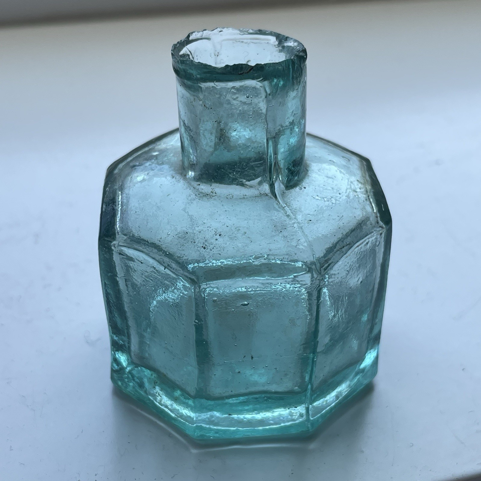 Antique Victorian Era Burst Top 8 Sided Ink Bottle