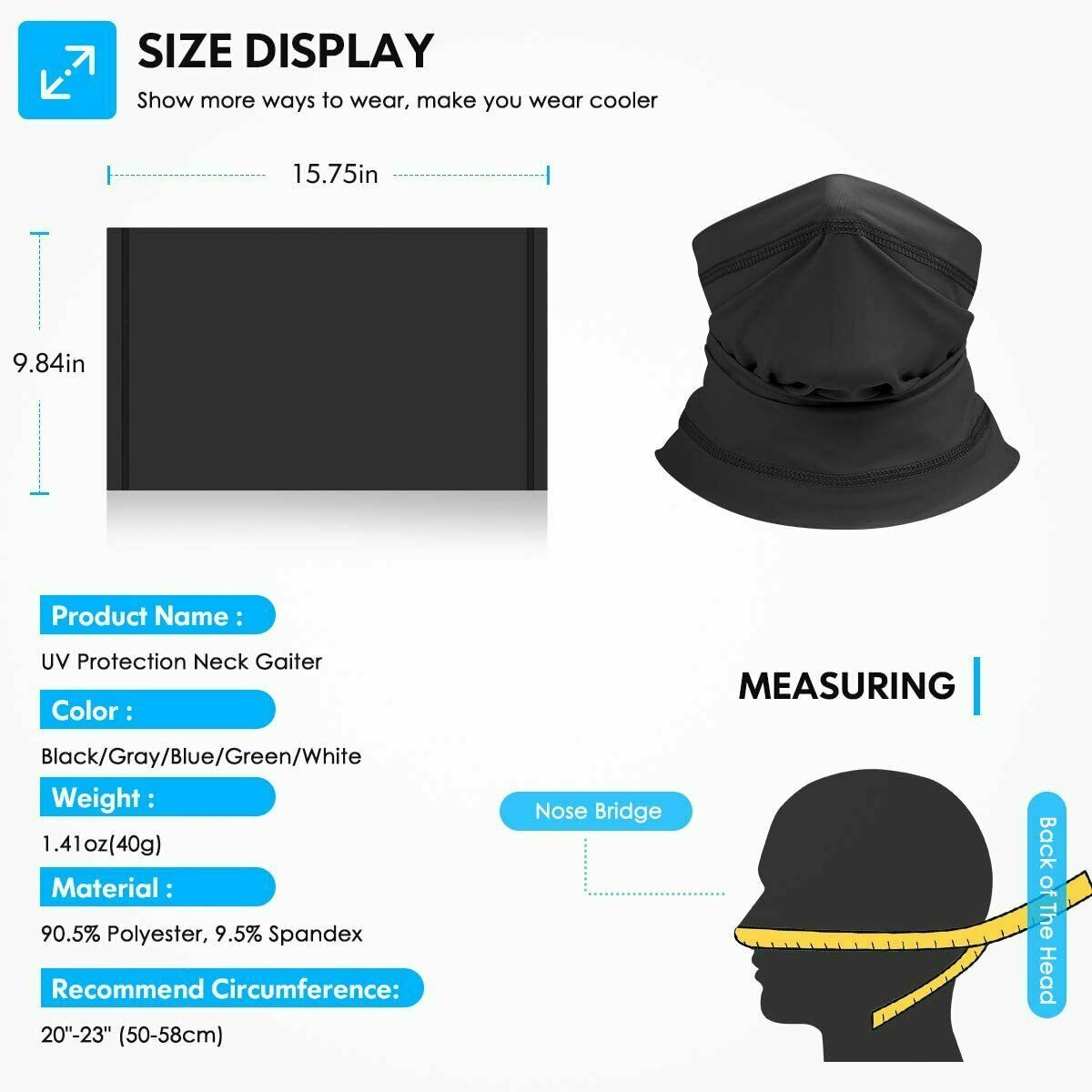 Summer UPF50 Neck Gaiter Face Mask Breathable Bandana Balaclava for Men Women US