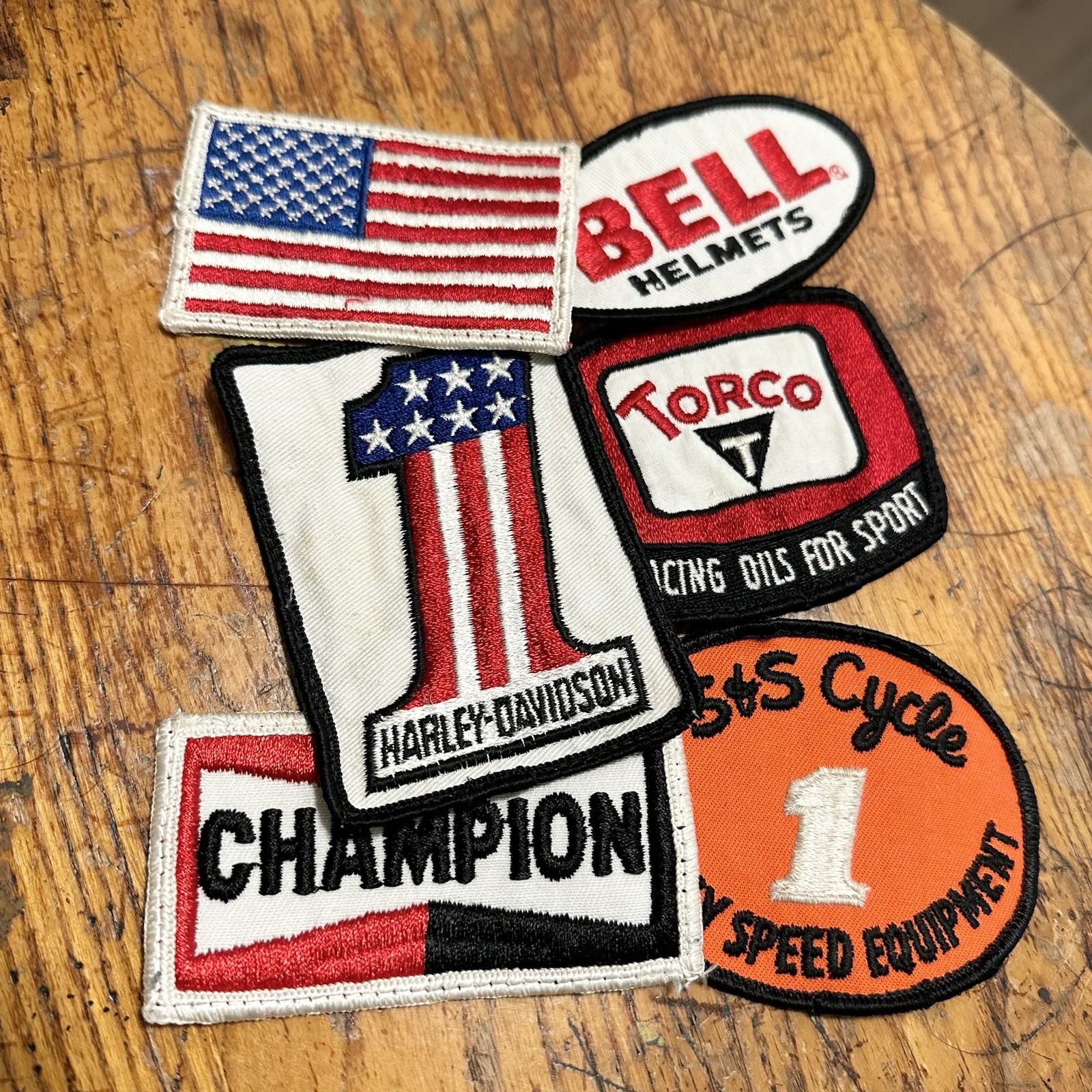 Vintage Lot (6) Patches Harley Davidson Western Champion Motorcycle Bell USA