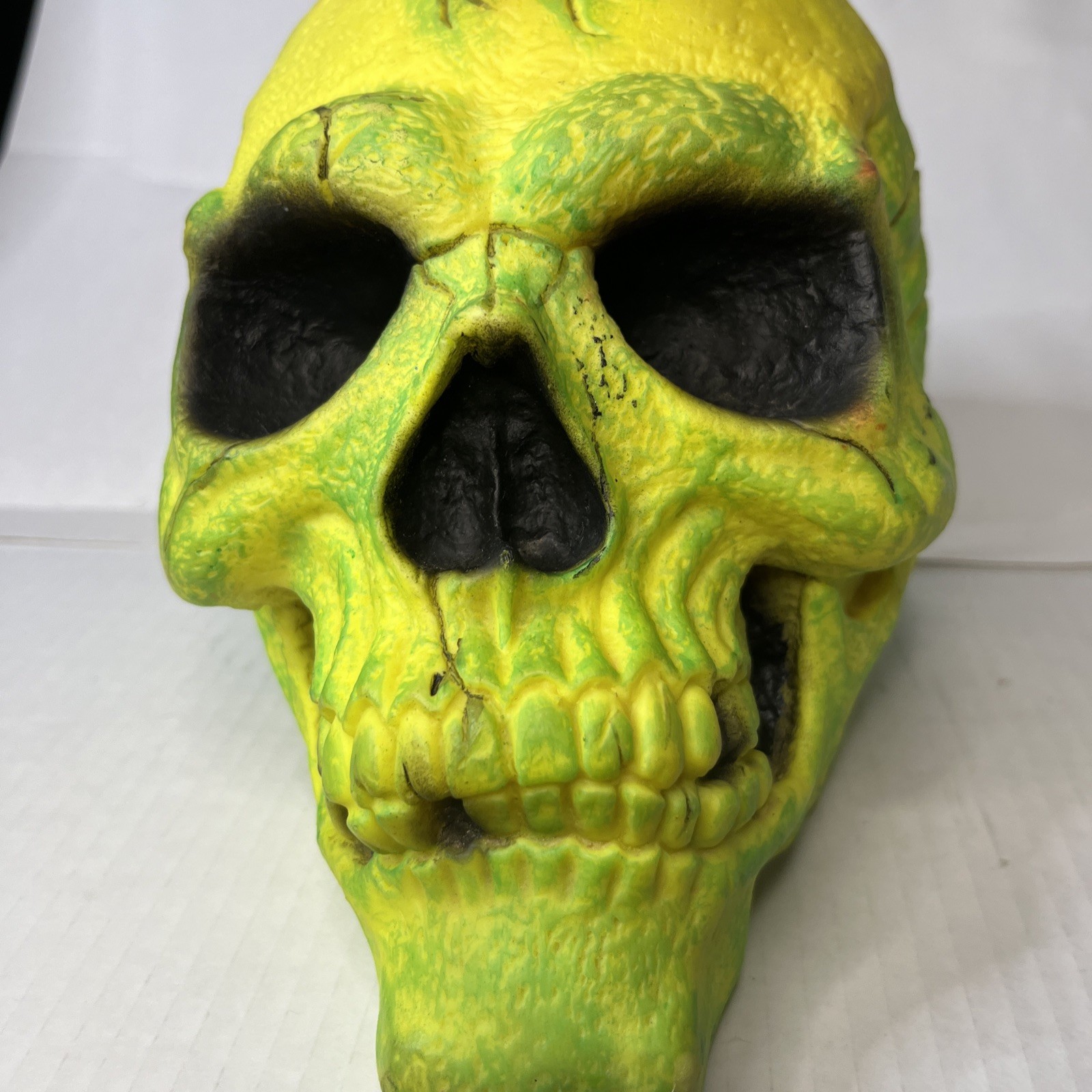 Rare Vintage Easter Unlimited Foam Skull Heads Halloween Prop Neon Green Yellow