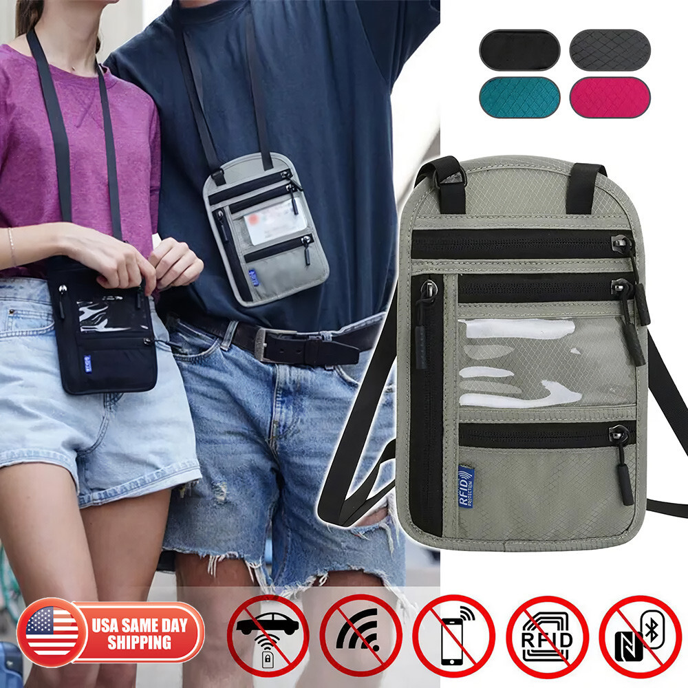 Anti-Theft RFID Blocking Passport Holder Neck Stash Travel Hidden Wallet Pouch