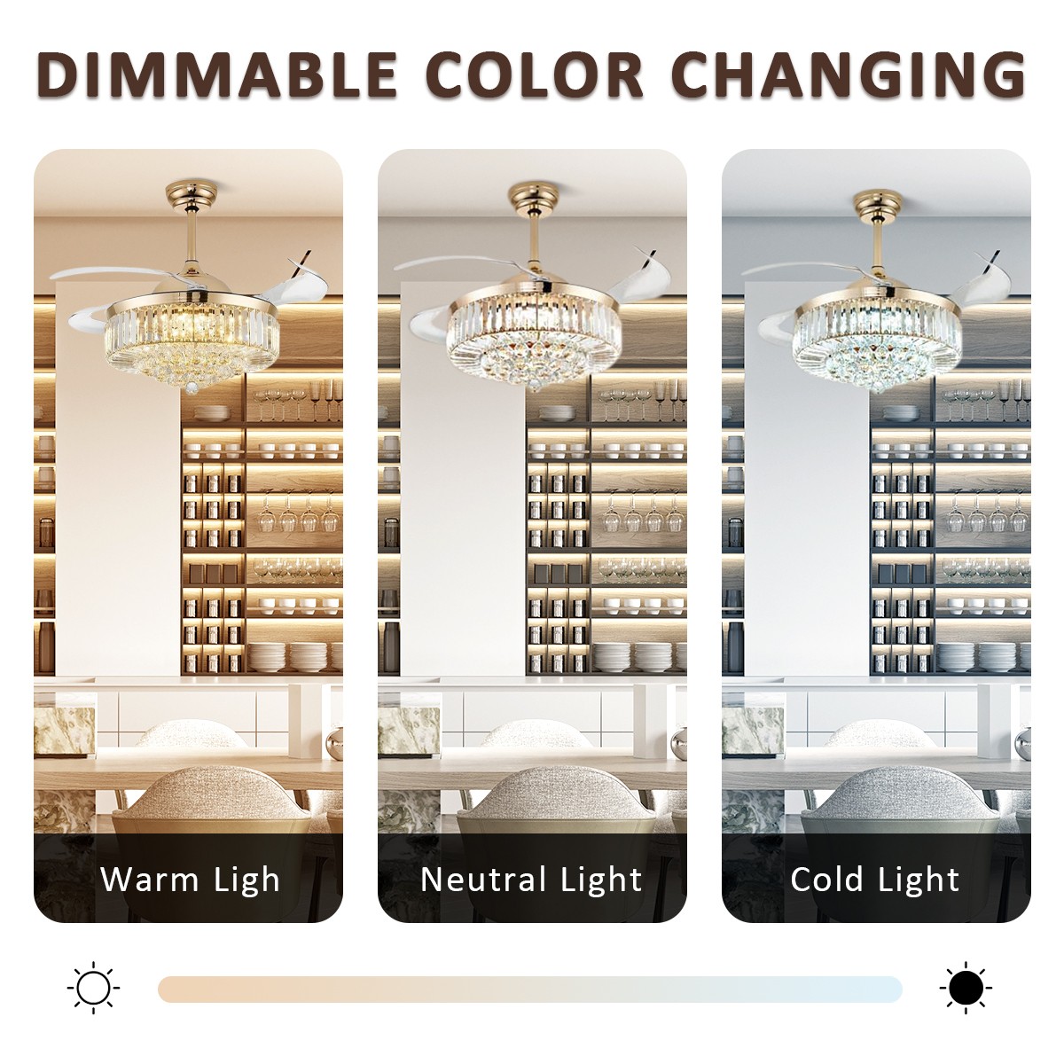 42" Modern Crystal Indoor Ceiling Fan Chandelier w/ Light and Remote Reversible