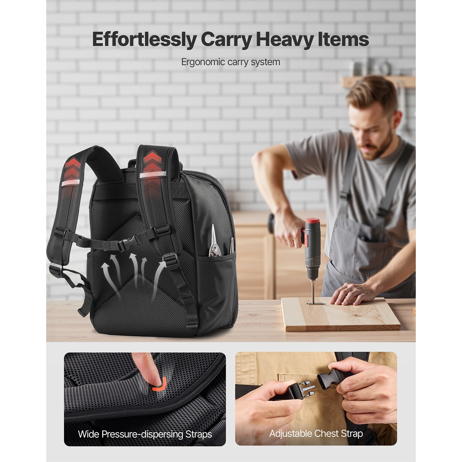 Tool Backpack 49 Pockets Tear-resistant Jobsite Backpack for Electrician