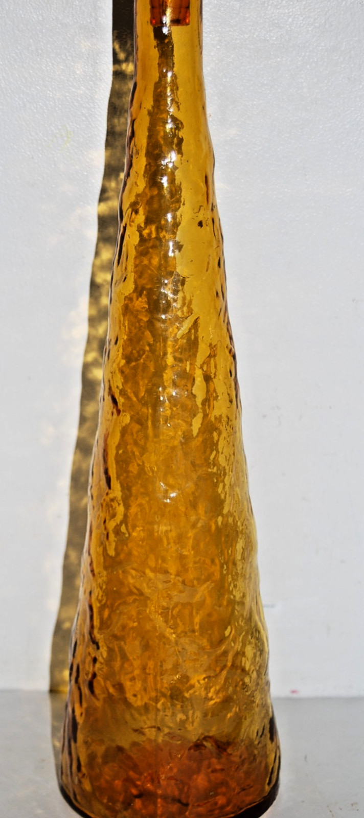 Vintage Empoli Honey Amber Crinkle Glass Decanter Bottle 23" Tall w/ Stopper