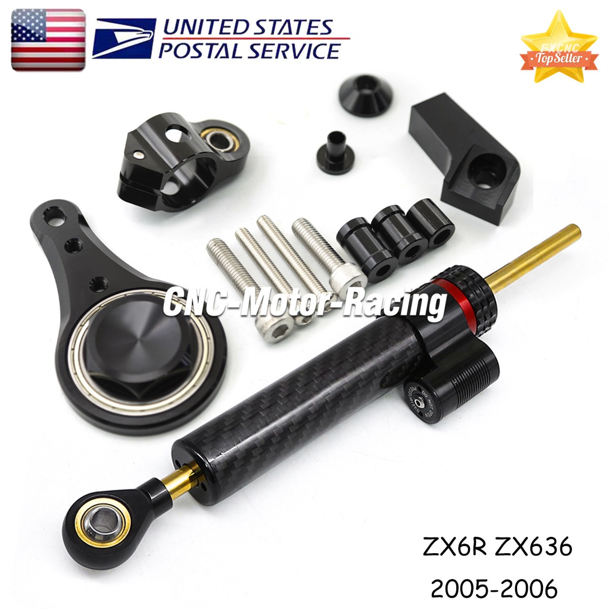 For Kawasaki Ninja ZX636 ZX6R 2005-2006 Steering Damper with Bracket Mount Kit