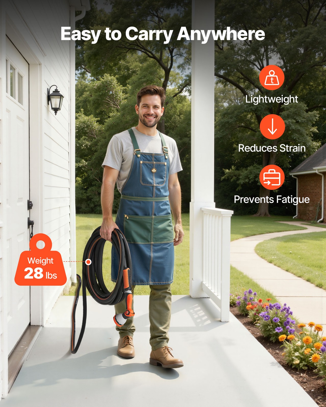 VEVOR Garden Hose 200ft 5/8" Rubber Water Hose with 10-Mode Nozzle Lightweight