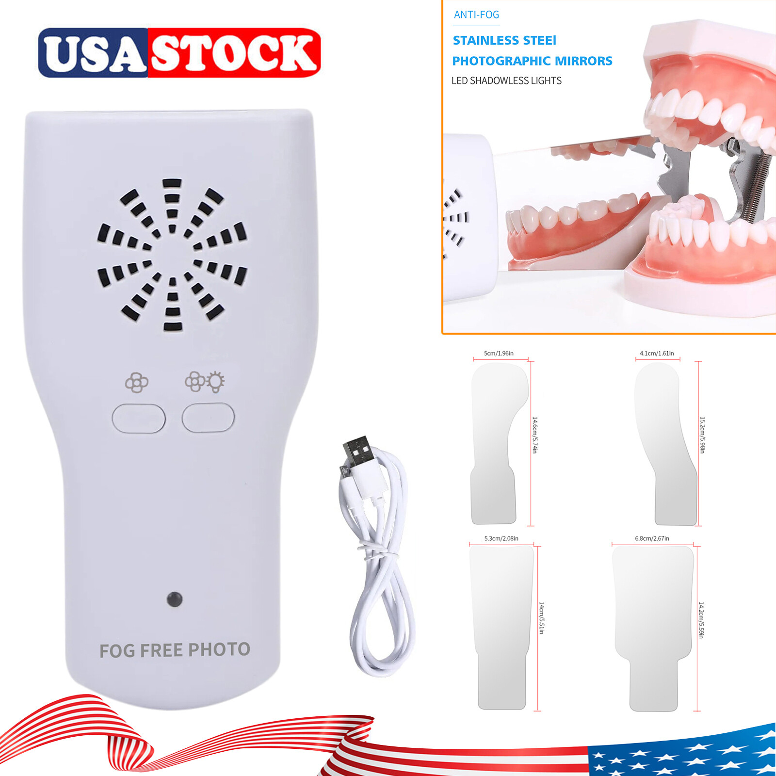 Dental Occlusal Mirror Fog Free LED Intra Oral Photo System 4 Mirror Anti-Fog ns
