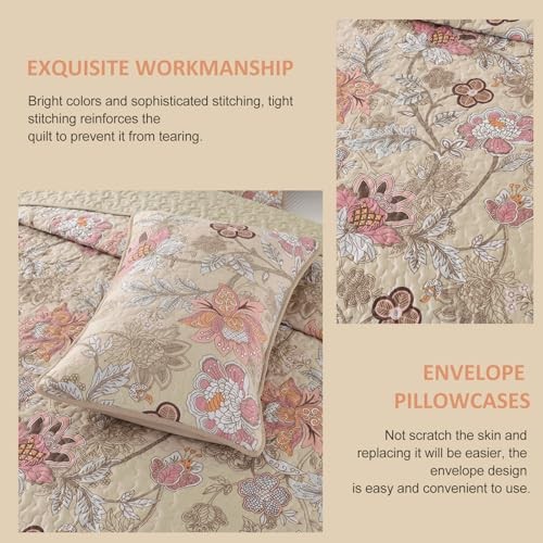 Floral Quilt Set Size Botanical Bedspread Bedding Sets Soft Queen Khaki