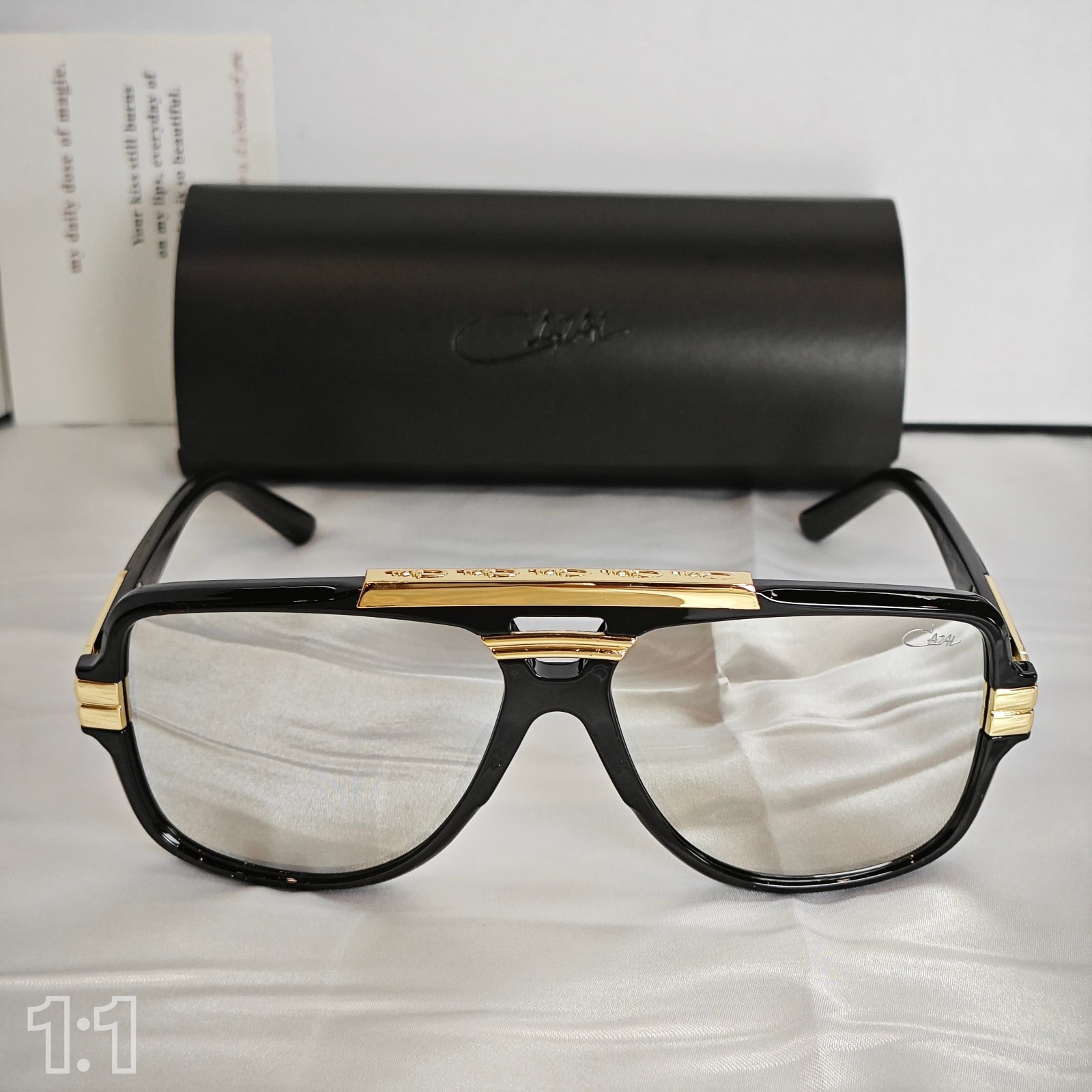 Cazal Sunglasses Horizontal Logo Black Golden Frame Glasses Reflective Lens