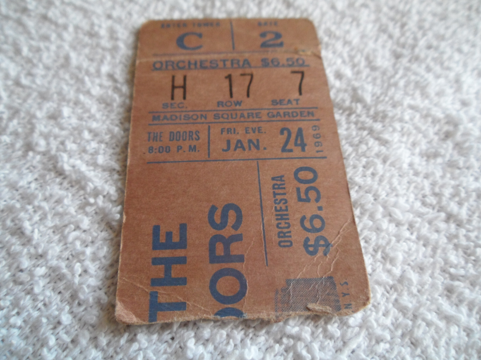 THE DOORS Original__1969__CONCERT TICKET STUB__Madison Square Garden