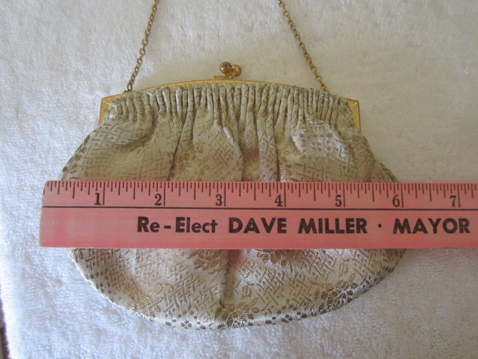 ALBRO of France Small Cream Gold Evening Bag Vintage 50s Brocade w/Kiss Lock