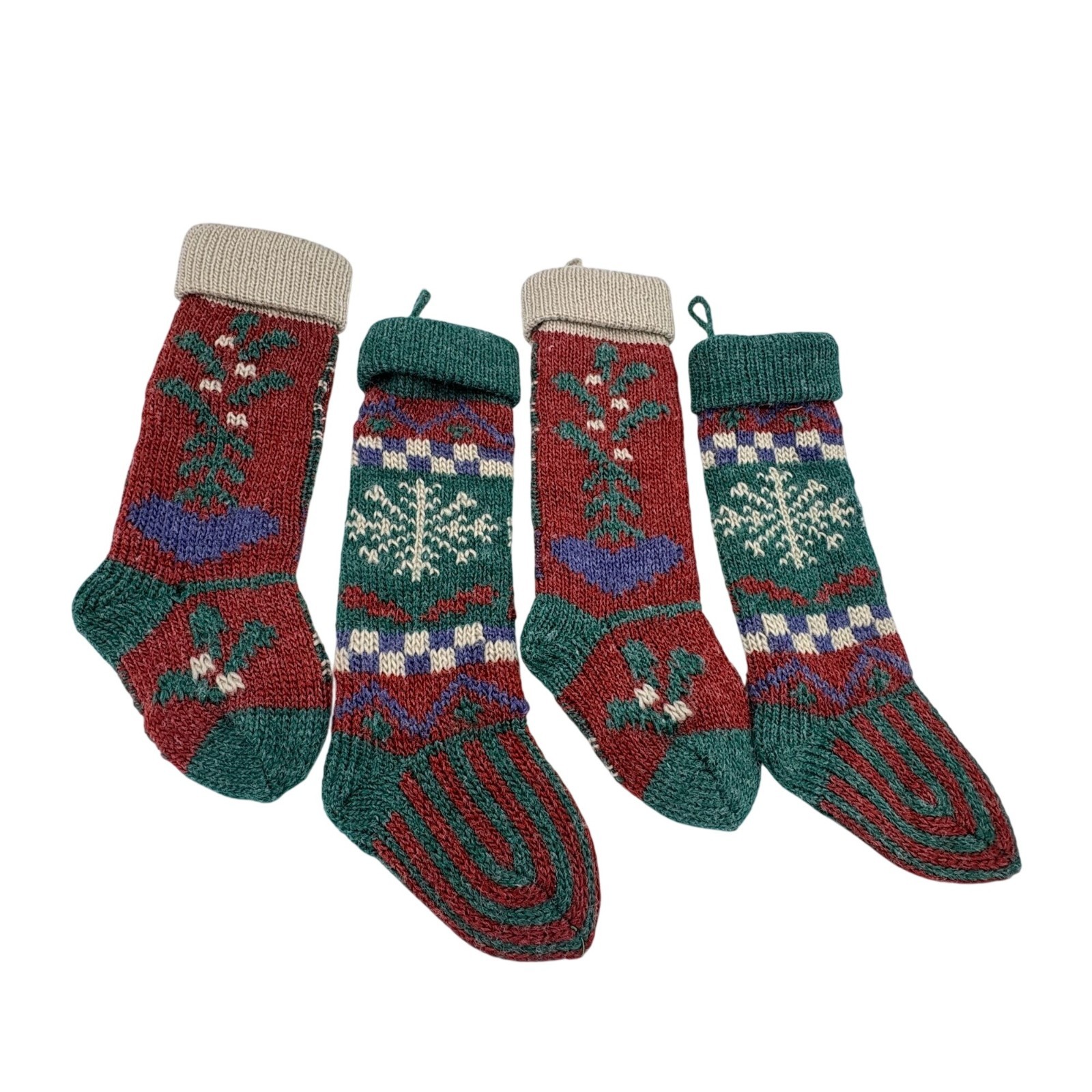 Russ Berrie Christmas Knit Stockings Lot Of 4 Red & Green 14" Vintage Decor