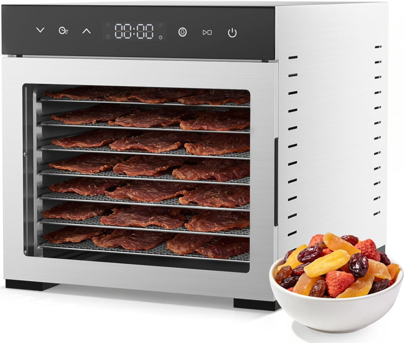Deshidratador 500W 8 Bandejas Acero Temp 85°C Timer 24H Fruta Carne, Nuevo
