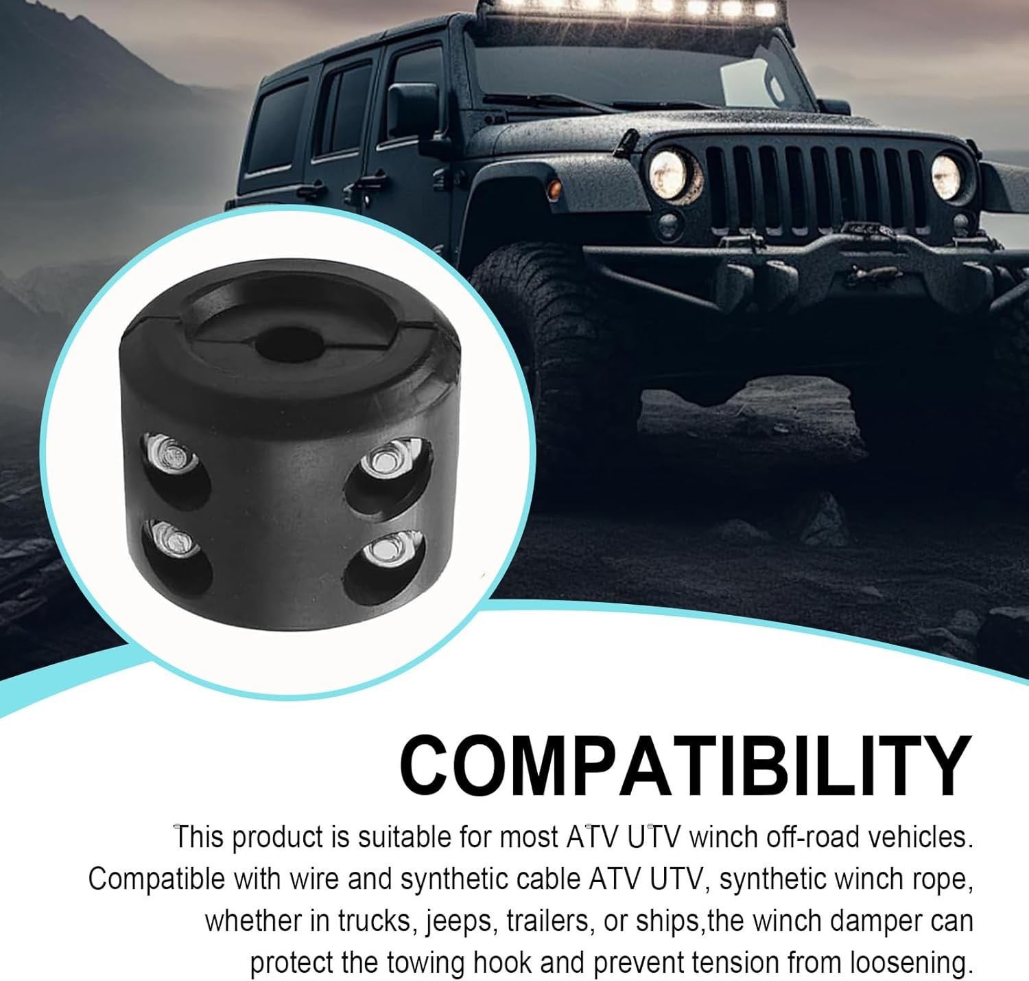 Winch Stopper Stop Rubber Heavy Duty Cable Line Waterproof Rope Hook ATV UTV