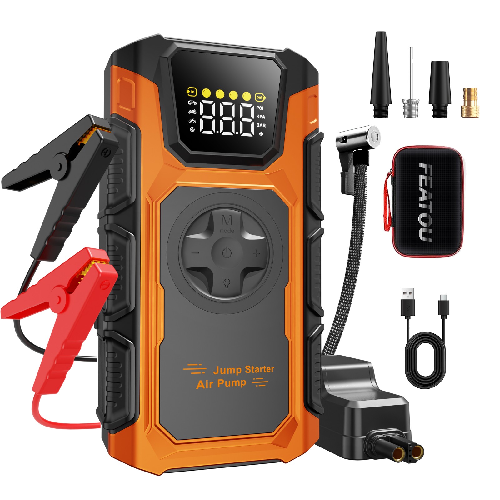 8000A Featou Car Jump Starter with Air compressor ortable 12V BatteryBooster Box