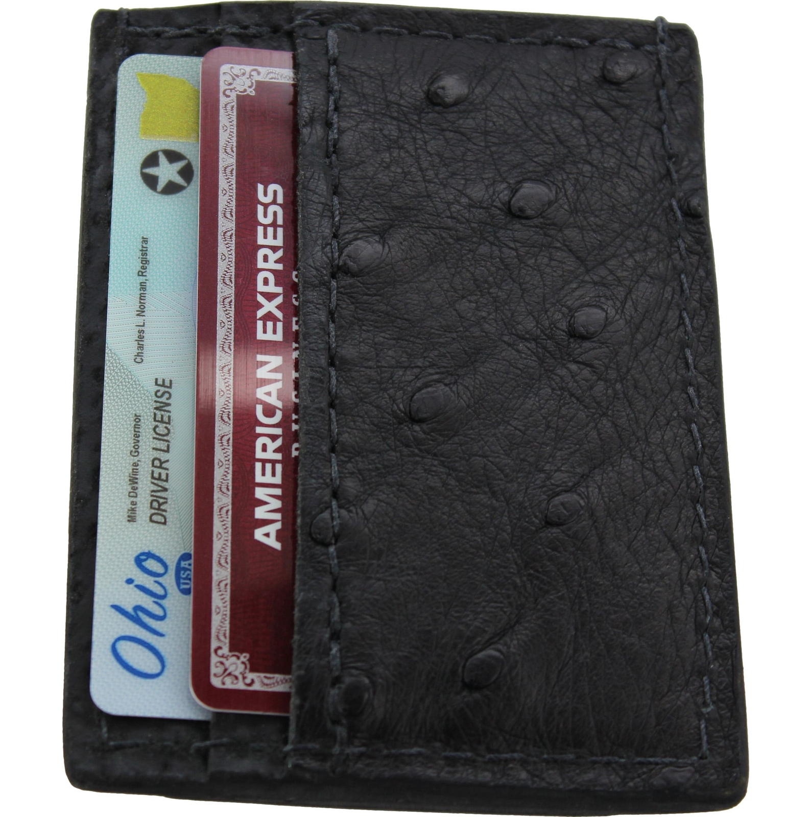 Black Ostrich Money Clip Wallet With Credit Card Slots Quality USA Handcrafted