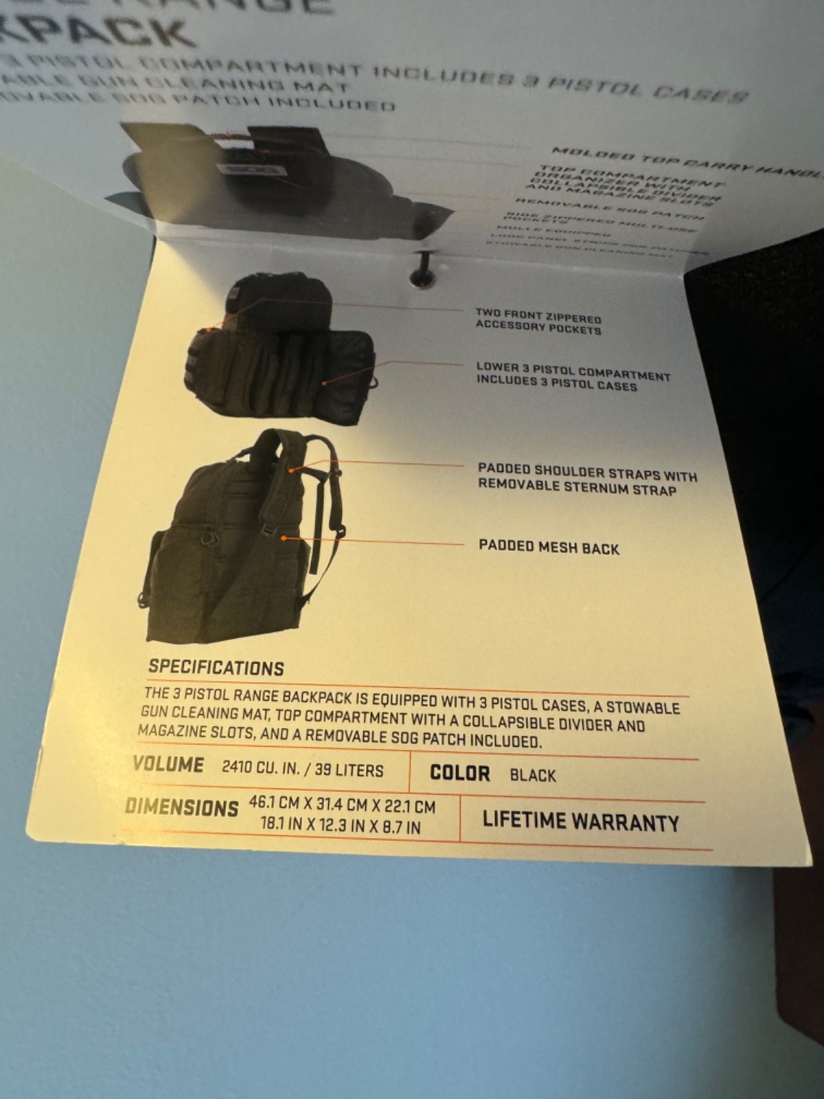 SOG Heavy Duty 3 Pistol Range Tactical Backpack W/3 Gun Cases Brand New w/ Tags