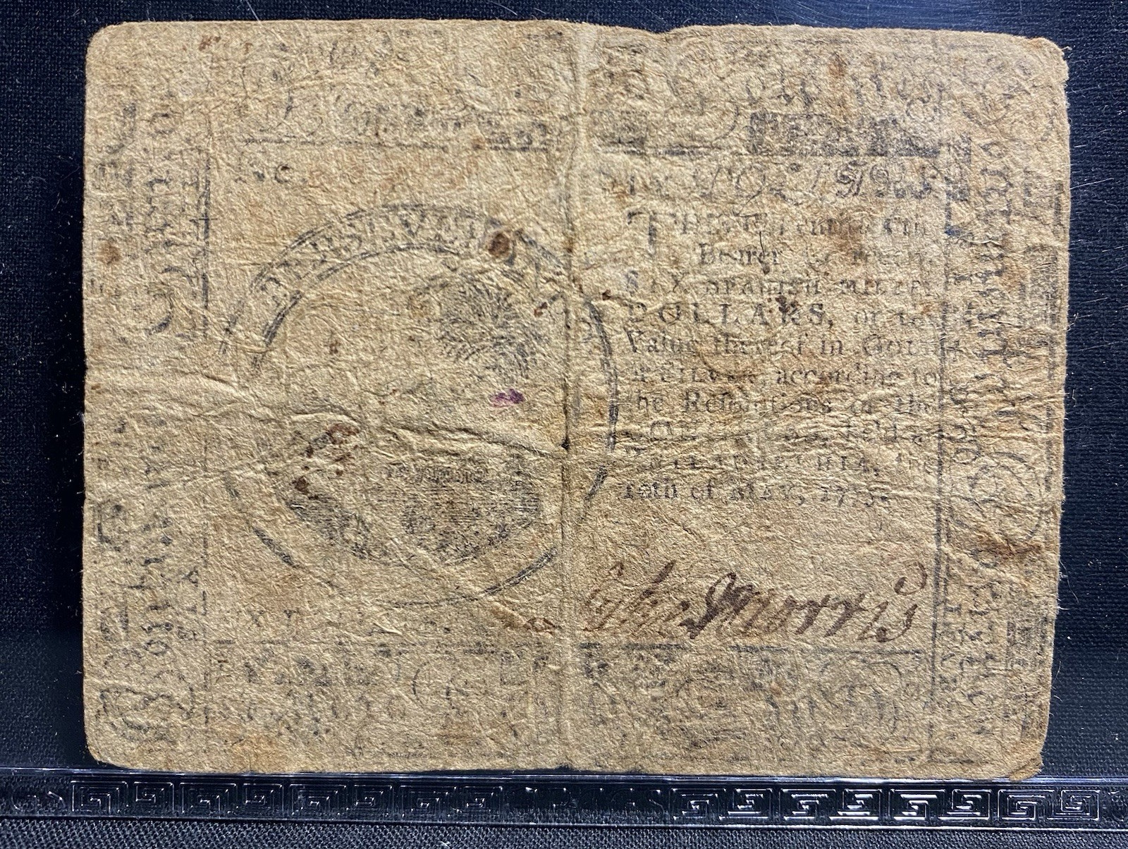 1775 American Revolution $6 Continental Currency, Colonial Bank Note CC-6, PCGS