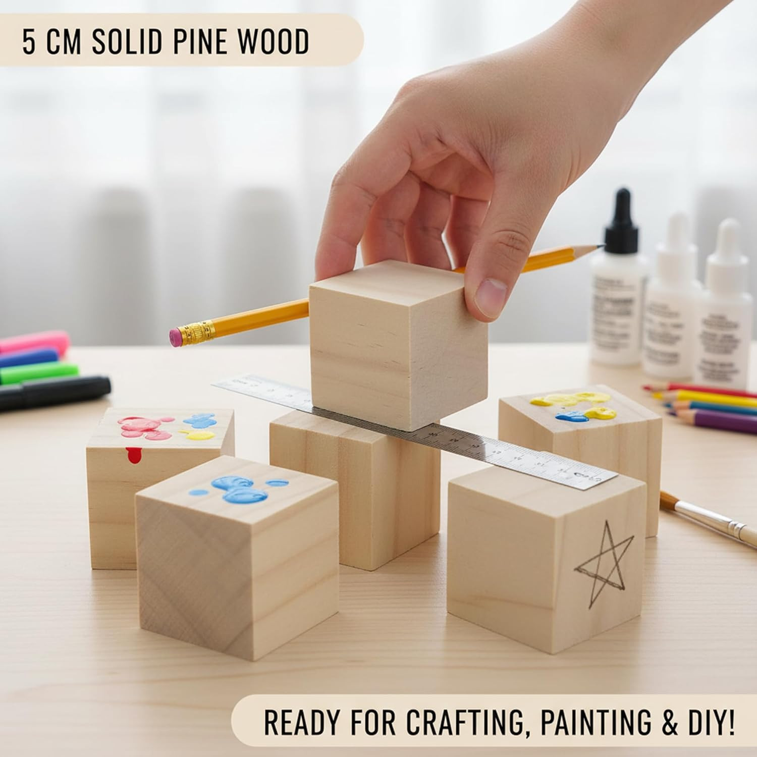 Wood Blocks for Crafts, Unfinished Wood Cubes, 2 Inch Natural Wooden Blocks, Pa