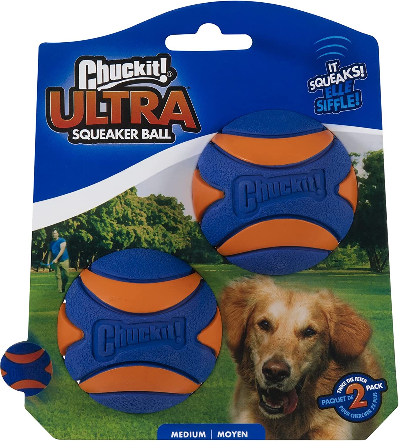 Chuckit Ultra Squeaker Ball Durable High Bounce Chewable Dog Toy Medium 2pack