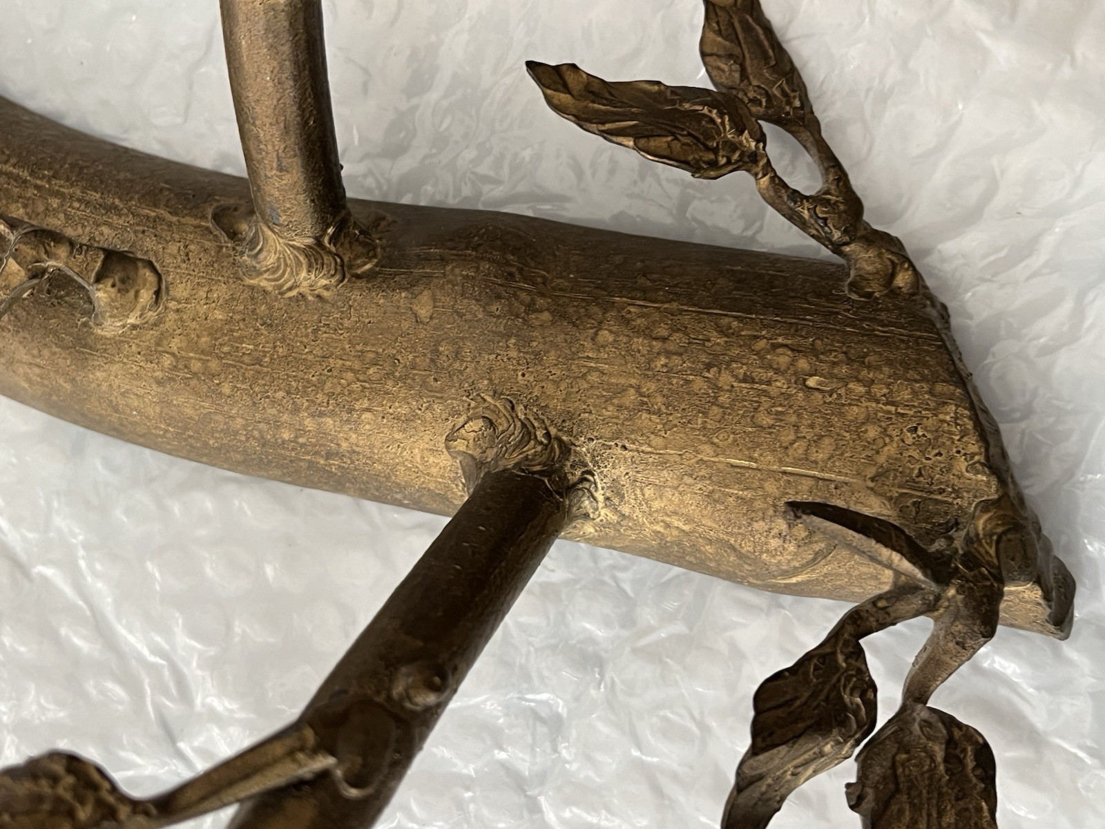 Vintage Pair Solid Bronze Gilt Magical Mystic Forest Wall Candle Holder Sconces