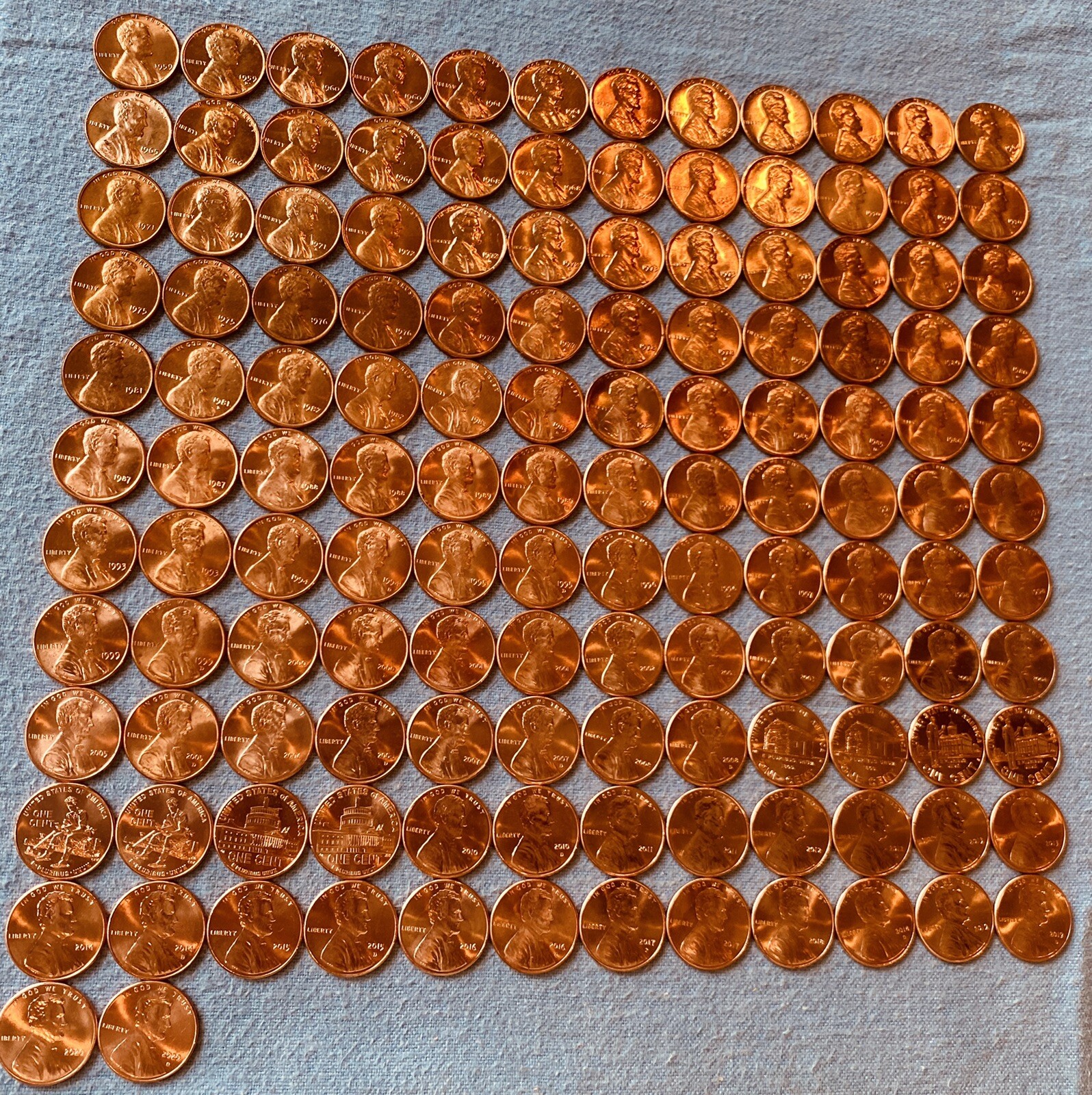 Lincoln Memorial & Shield Cents BU - Set Of 144 Coins-1959 - 2025 P/D; & 68S-74S