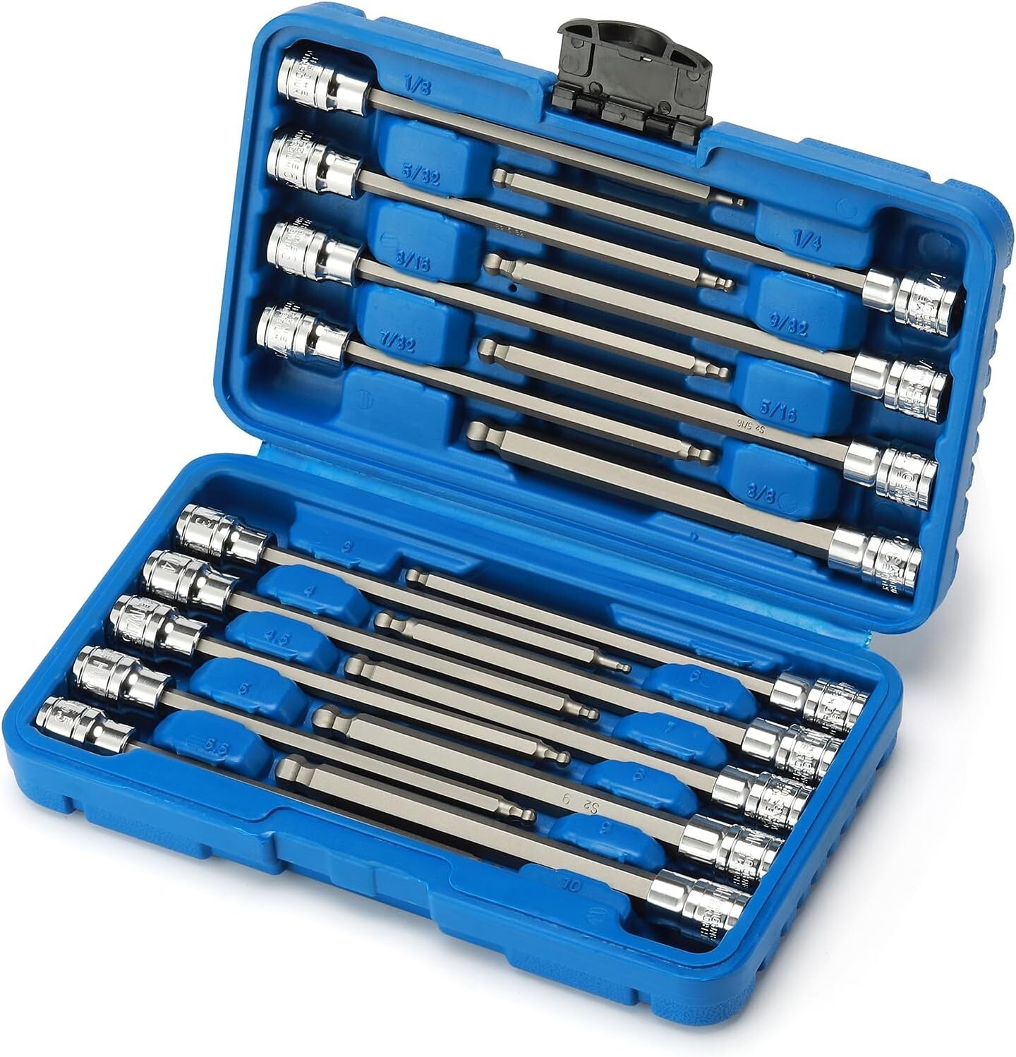 3/8"Drive Extra Long Ball-End Hex Bit Socket Set, 18 Piece Allen Socket Set, Met